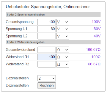 Spannungsteiler Online Berechnen